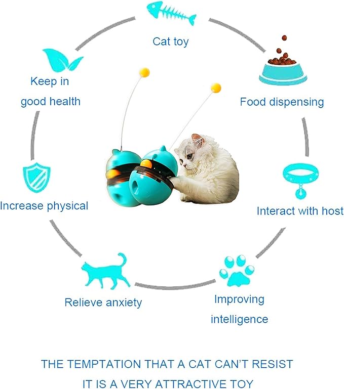Cat Toy Funny Tumbler Interactive Ball, Treat Dispenser Automatic No-Electronic Move, More Exercise for Indoor Cats Kittens, Cat Self-Play IQ Traning Treat Toy Ball, Blue