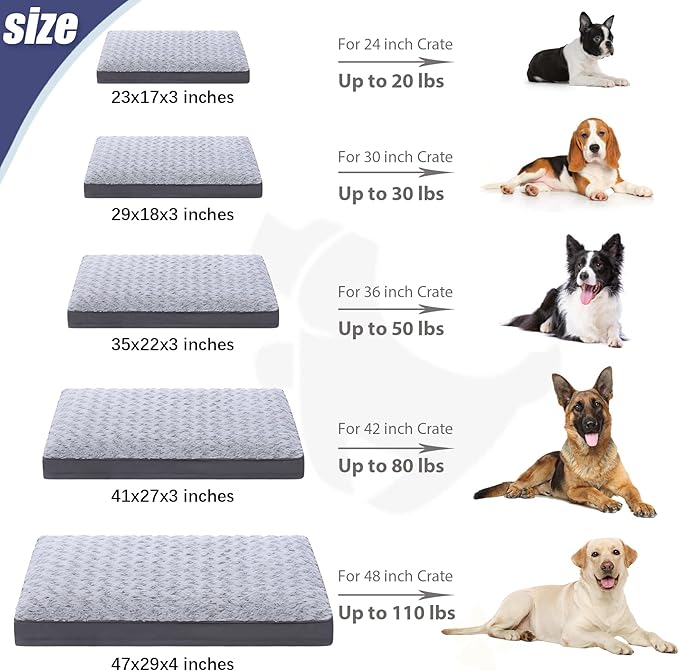 KSIIA Dog Crate Bed Waterproof for Small Dogs - Rose Velvet Soft Fluffy Washable with Removable Cover & Anti-Slip Bottom, 23 x 17 Inch, Light Gray