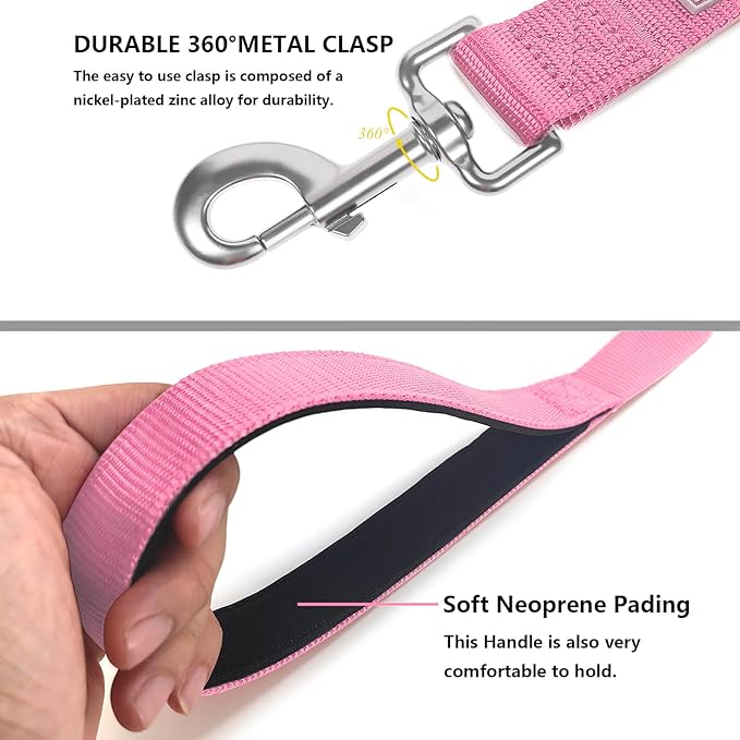 Basic Dog Leashes 6 FT Padded Handle Nylon Dogs Leashes for Large Dogs Pink
