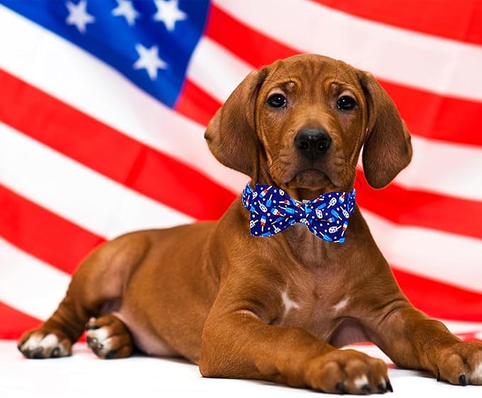Lionheart glory American Flag Dog Collar 4 of July Independence Patriotic Dog Bow Collars Heavy Duty Adjustable Soft Collar with Bowtie for Large Dogs Pet Gift