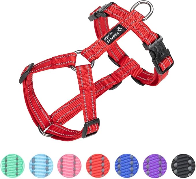 EXCELLENT ELITE SPANKER No Pull Dog Harness Reflective Nylon Vest L-Shaped Adjustable Easy Pet Harness for Small Medium Large Breeds Dogs Walking Training Black Red(Red-M)
