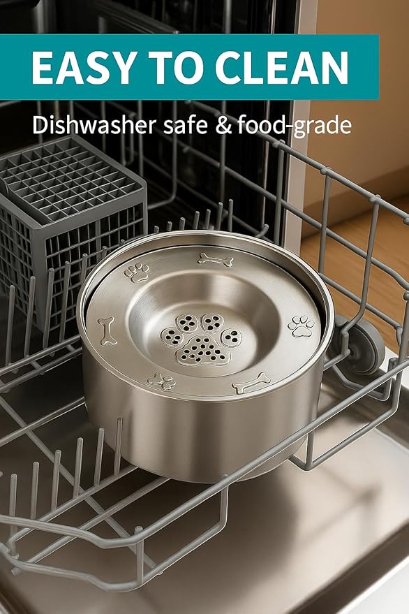 3L/101oz Stainless Steel Dog Water Bowl with Floating Disk – Spill Proof & Slow Drinking Pet Feeder for Dogs & Cats – No Mess Travel Water Dispenser for Car & Home Use (Dog Water Bowl, 3L/101oz)