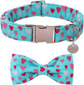 DOGWONG Valentine's Dog Collar With Bowtie - Blue Heart Adjustable Cotton Collar for Small, Medium, Large Dogs