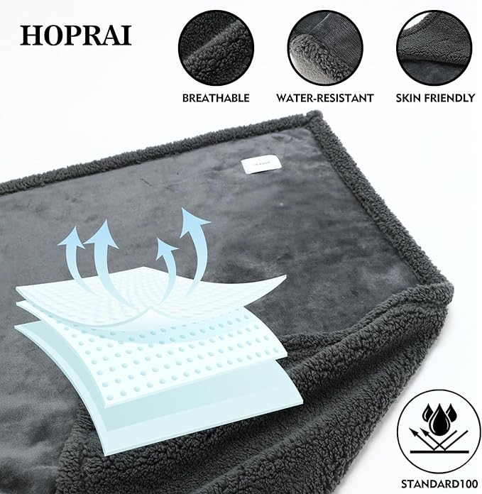 Waterproof Pet Blanket for Medium Large Dogs Washable Fluffy Thick Jacquard Shag Fleece Warm Sherpa Pet Blanket Cats Puppy Couch Protection (Gray L57*65inches)