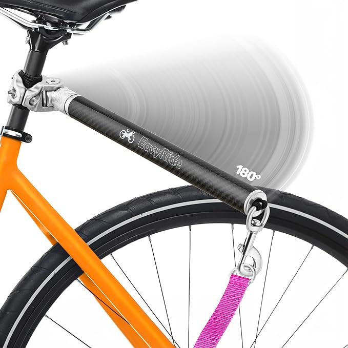 V2.0-180° Rotating Dog Bike Leash - with Shock Absorbers and Quick Attach Mechanism | Carbon Fiber | Detachable, Adjustable for The Smoothest Ride- Patent Pending (Magenta)
