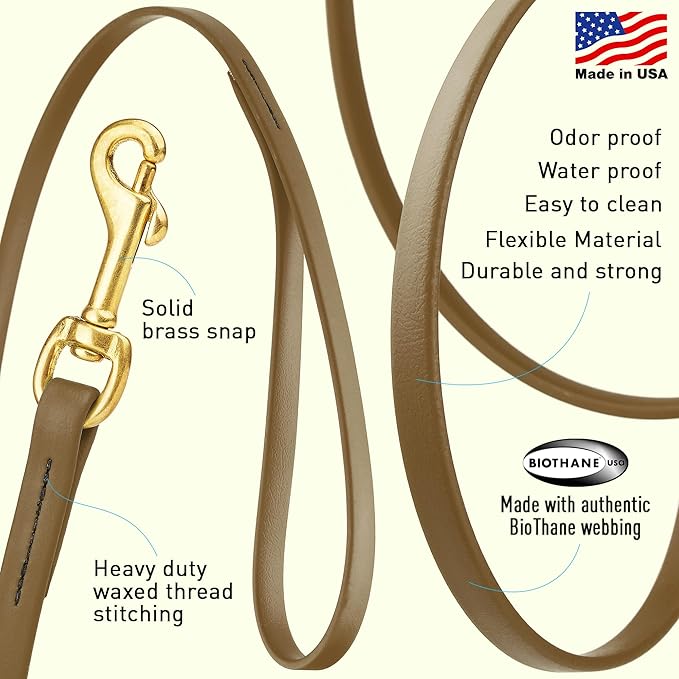 Viper Biothane K9 Working Dog Leash Waterproof Lead for Tracking Training Schutzhund Odor-Proof Long Line with Solid Brass Snap for Puppy Medium and Large Dogs, 10ft Coyote Brown