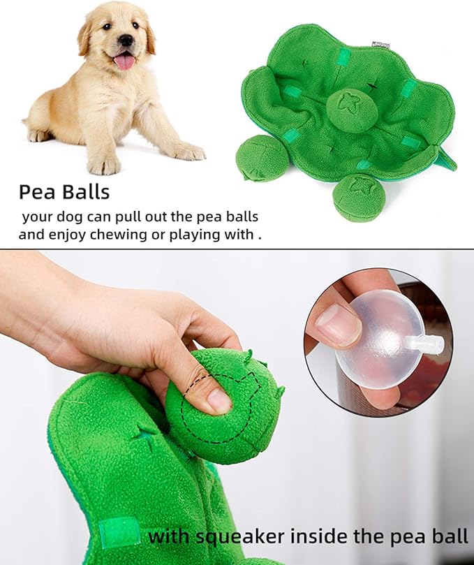 Dog Puzzle Toy, Cute Pea Pod Slow Feeder for Impulsive Bored Dog, Snack Dispensing ng, Sniffing IQ and Stress Relief Training Plush Educational Hide and Seek, Screaming Puppy Toy
