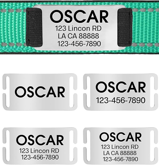 Joytale Personalized Dog Collars with Engraved Name Plate, Silent No Jingle Custom Nylon Collar with Fixed ID Tag, Reflective Soft Neoprene Padded Breathable for for Large Dogs, Teal