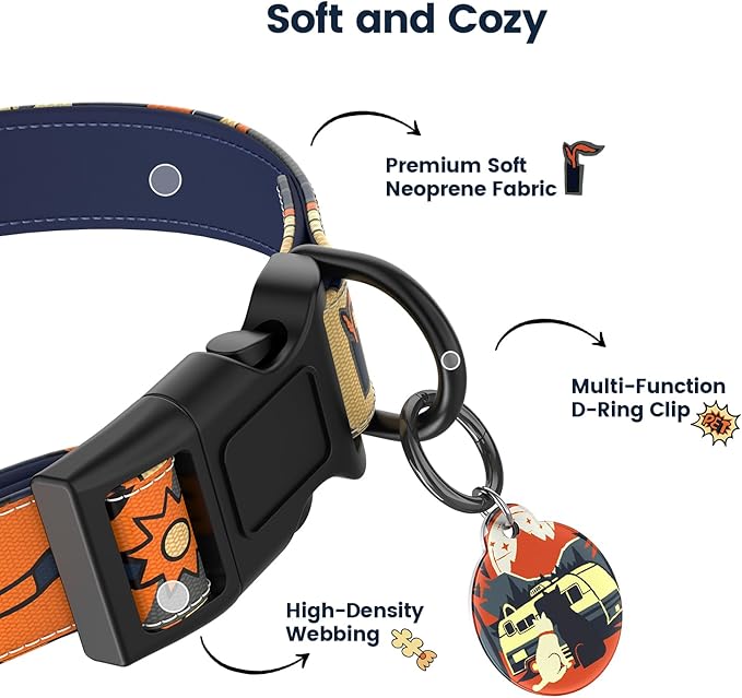 Dog Collar with QR Code ID Tag, Smart Pet ID Collar with Free App Option, Soft Padded Adjustable Dog Collar with Secure Metal D-Ring & Quick Release Buckle for Small Medium Large Dogs (Dark Blue, L)