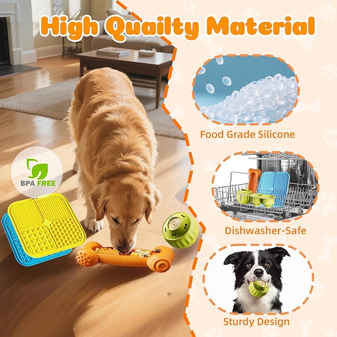 Dog Enrichment Toys 6 Pack-Dog Toys to Keep Them Busy,Lick Mat,Ball & Chew Bone with Peanut Butter,Frozen Treat Puzzle Dispenser for Anxiety Relief,Reduce Boredom,Christmas New Year Gifts