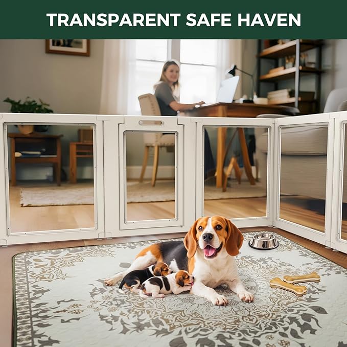 FXW AuraSpace Acrylic Indoor Dog Playpen for Medium Dogs, 35 Inch, 6 Panels, White