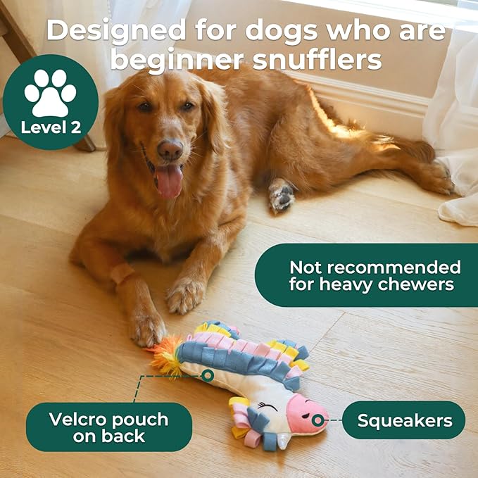 Snuffle Dogs Toys Plush Stuffed Puppy Toy No Squeaky Treat Hide for Medium, Small Dogs and Puppies Slow Feeder, Machine Washable, Pet Supplie Toys for Dogs to Keep Them Busy, Sunshine Rainbow Horse