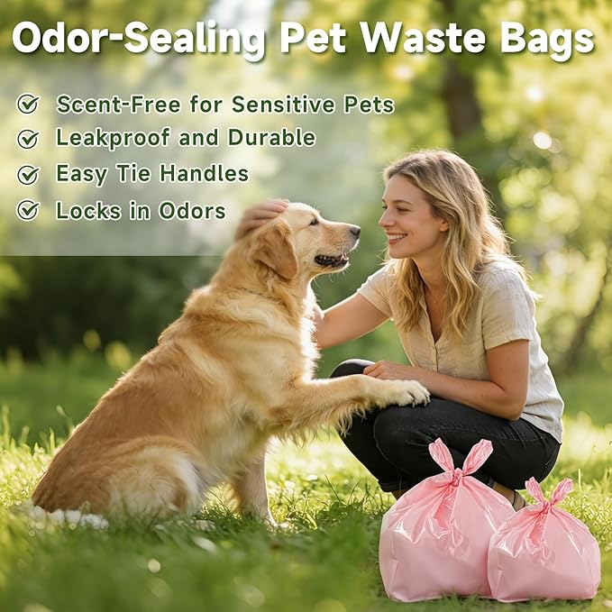 Odor-Sealing Dog Poop Bags with Handles 200 Count Pet Waste Bags, Large Capacity & Unscented Poop Bags for Dogs or Cat Litter, Conceals Smell & Mess (White)
