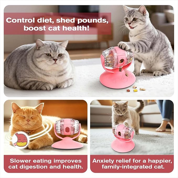Cat Roll Feeder, Interactive Cat Toy & Dog Toys, Treat Dispenser for Indoor Cats, Small Dogs, Puppies, Slow Feeder, Enrichment Toy for IQ Training, Mental Stimulation, Relieve Boredom, Gifts (Pink)