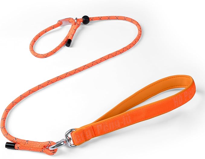 Dog Slip Lead Dog Leash, Heavy Duty No-Pull Durable Training Leash and Collar w/Anti-Tangle, Padded Handle & Reflective Thread for Small, Medium Dogs 4FT Orange