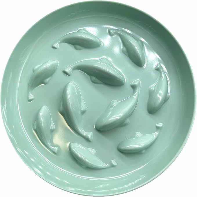 Slow Feeder Bowl for Cats and Small Dogs,Cilkus Fish Pool Design, Fun Interactive Bloat Stop Puzzle Feeder Bowl Healthy Eating Diet Made of Melamine Food Grade Material (Green(Melamine))