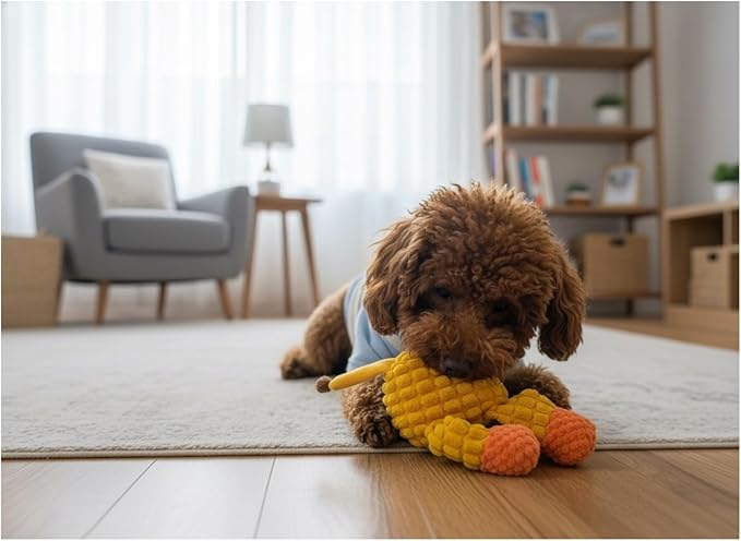 Dog Squeaky Plush Toy with Rope - Durable Stuffed Dog Toy with Built-in Squeaker, Interactive Chew Toy for Small, Medium & Large Dogs (Orange Giraffe)