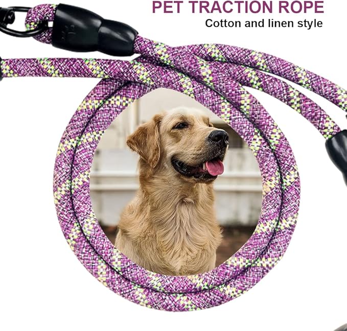 Dual Dog Leash 360° Tangle-Free - Reflective Heavy Duty, Comfortable Handle for Small/Medium/Large Dogs, Support Multiple Rope Addition (Purple 1, Five Leashes)