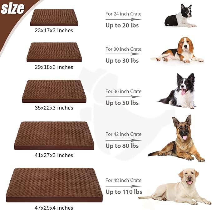 Dog Crate Bed Waterproof Dog Beds for Medium Pets Rose Velvet Soft Fluffy Washable with Removable Cover & Anti-Slip Bottom, 29 x 18 Inch, Brown