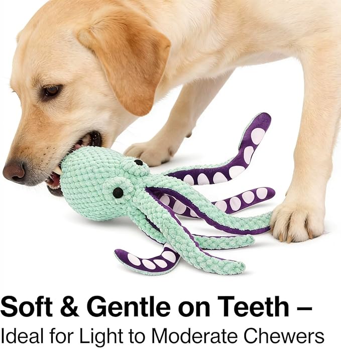 Plush Octopus Dog Toy with Squeaker, 12.6 × 3.3 in Interactive Chew Toy for Small & Medium Dogs, Soft Fun Pet Toy, Not for Heavy Chewers