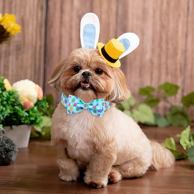ARING PET Easter Dog Collar with Bow, Cute Adjustable Egg Rabbit Bowtie Pet Collars with Metal Buckle for Puppy Small Medium Large Boy Girl Dogs-S