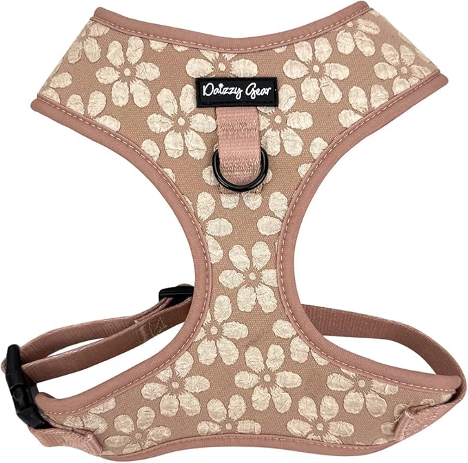 Large Dog Collar and Harness Set – No Pull, All-Weather, Breathable Harness & Leash Set with Collar, Bandana, Sailor Bow & Poop Bag Holder – Adjustable & Soft - Cocoa Bloom on Jacquard Fabric
