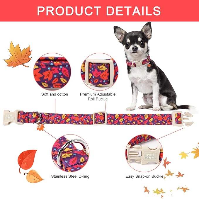 Unique style paws Dog Collar Plastic Buckle with Pendant Colorful Maple Leaf Puppy Collars for Small Medium Large Boys Girls Dogs