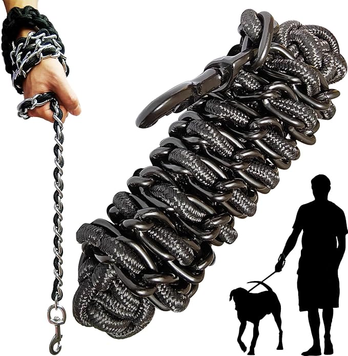 Dog Leash Leads Chain Rope Metal with Pet Collar Training Walking Heavy Duty Anti Bite 360 Hook for Medium and Large Dogs Black(Small)