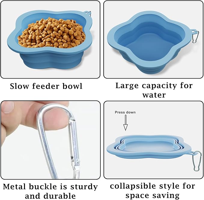 Dog Bowls Pet Collapsible Bowl Slow Feeder Outdoor, Dog Travel Bowls Portable Foldable Cat Water Dish Bowl for Pets Walking Parking Camping (Purple)