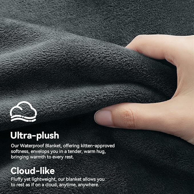 Waterproof Blanket - Travel Blankets Stain Proof, Absorbent, Leakproof, Reversible, Plush Cozy & Washable - Waterproof Couch Cover Ideal for Bed/Couch, Dogs/Cats (80"x90", Silver Gray/Dark Gray)