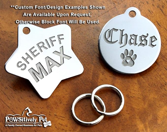 Stainless Steel Custom DEEP Engraved Pet ID Tags Personalized Front/Back Dog Tags for Dogs and Cats - Round 1-1/4"x1-1/8 (1-Side Engraving)