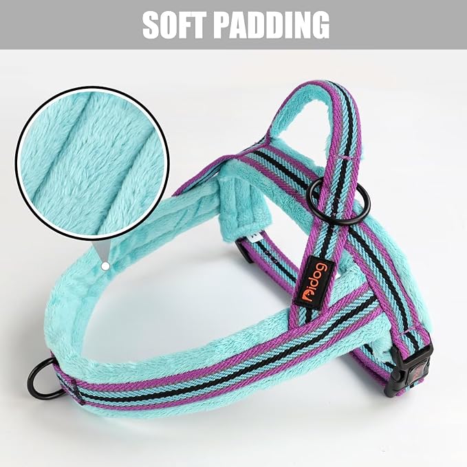 Didog Soft Flannel Padded Dog Vest Harness, No Pull/Quick Fit Reflective Dog Strap Harness, Easy for Training Walking (XS:Chest 15-18", Mixed-Blue)