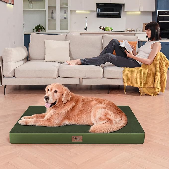 Orthopedic Dog Bed for Large Dogs, Plush Washable Pet Bed for Large Size Dogs with Egg Crate Foam & Removable Oxford Cover, 36x27 Inch, Olive Green