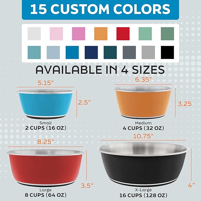 Master Pet Supply Stainless Steel Dog Bowls Set of 2 (32 Oz Each) with Non-Slip Rubber Base - Crimson Flame - Basic Dog Food Bowl Water & Food Bowls for Small Medium Large Dogs & Cats, Metal Dish