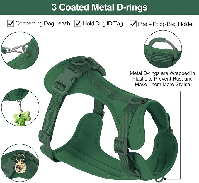 No Pull Lightweight Dog Harness: Adjustable Durable Breathable Mesh Pet Vest Harness with Soft & Comfortable Cushion, for Small Medium Large Dogs (L, Pine Green)