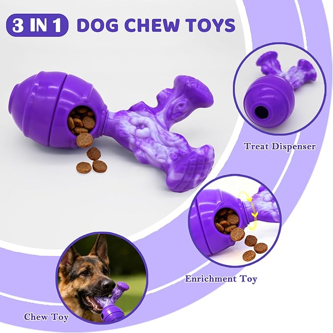 Interactive Dog Toys to Keep Them Busy, 3 in 1 Dog Puzzles for Smart Dogs, Treat Dispensing Toy for Large Dogs, Tough Chew Toys for Aggressive Chewers, Medium & Large Breeds, Bacon Flavor