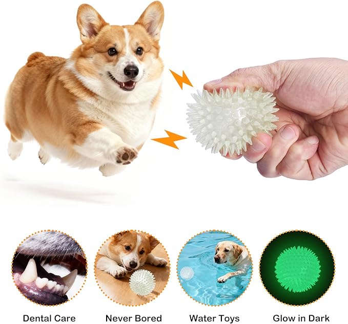 petizer Glow in The Dark Ball - Small Dog Balls, Squeaky Glow Ball for Dogs, Indestructible Puppy Teething Chew Toy for Aggressive Chewers Pack of 6 (2.5’’, Small Dogs)
