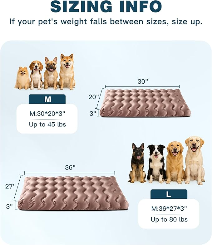 Orthopedic Dog Bed Outdoor Waterproof Dogs Crate Bed for Large Medium Small Dogs, Washable Cooling Dog Bed Mat with Removeable Cover & Memory Foam（30" x 20", Beige