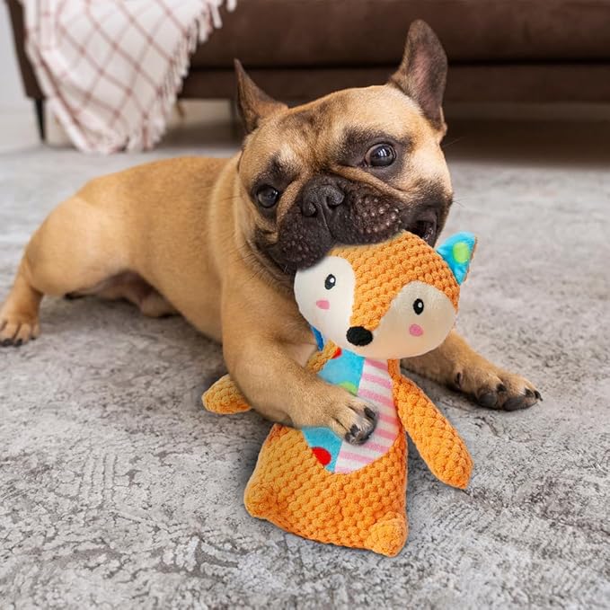 Indestructible Dog Toy, 2026 New Durable Squeak Dog Toys Stuffed Plush, Dog Toy with Squeaker, Squeaky Chew Toy for Small Medium Large Dogs Puppy Teething Toys (Fox)