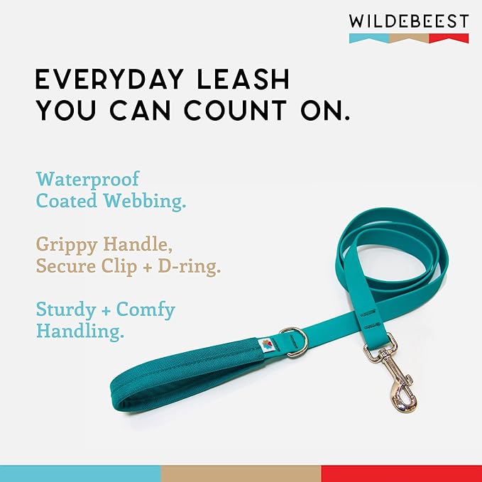 Wildebeest Funston Waterproof Dog Leash - Heavy Duty 6 ft Long Leash for Small, Medium and Large Dogs - 1000D Nylon Wrap Handle - Scratch & Stink-Resistant & Pill-Free (3/4" Wide, 6 ft Length)