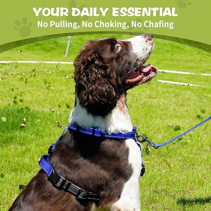 Dog Harness,Adjustable No Pull Dog Harness,Y-Shaped Design,Buckle-Neck Balance Harness with Reflective, Ideal for Dog Training Hiking, Easy Walk Harness,Durable High-Tensile Nylon-Blue-S