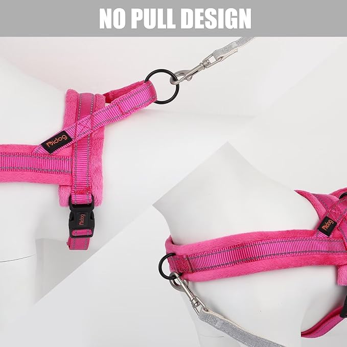 Didog Soft Flannel Padded Dog Vest Harness, No Pull/Quick Fit Reflective Dog Strap Harness, Easy for Training Walking (XXS:Chest 12-15", Hot Pink)