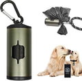 Aluminum Dog Poop Bags Holder with Carabiner Metal Pet Waste Bags Dispenser with Hook and Loop Fastener and Elastic Cord to Carry Used Bags (Olive Green, 1 Holder 15 Bags)
