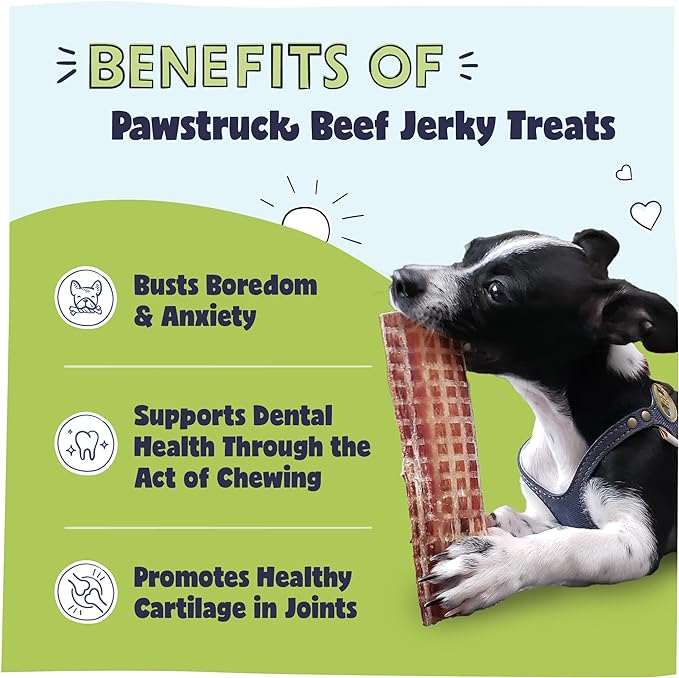 Pawstruck Premium Beef Jerky Dog Treat Chews, 4"-6" Strips – Hip & Joint Health, Naturally Rich in Glucosamine & Chondroitin, No Added Preservatives – 15 Count