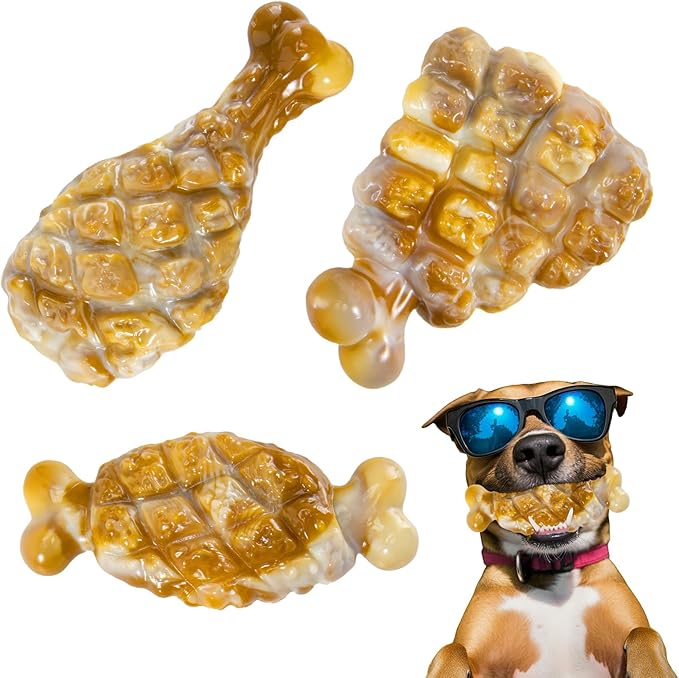 Tough Dog Toys for Aggressive Chewers 3 Pack, Indestructible Dog Toy to Keep Them Busy, Durable Dog Chew Toys for Aggressive Chewers Medium and Large Breeds, Chicken Flavored