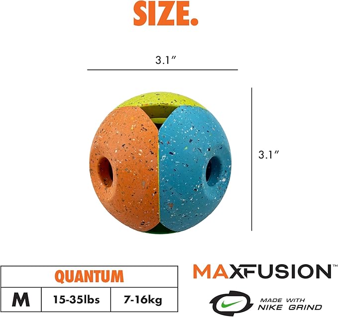 Max Fusion Made with Nike Grind, Arlee Quantum Ball Treat Dispensing Dog Toy, Treat Toy, Treat Dispensing Dog Toys, Durable for Large Dogs, Natural Rubber Chew Toy, Large, 1 Count