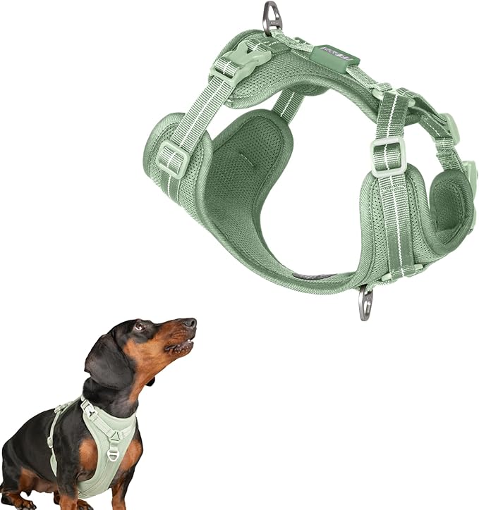 All-Weather No Pull Dog Harness Reflective Vest Harness QR Code Anti-Lost Adjustable Quick-Release Buckle Soft Padded Breathable Harness for Small Dogs (Light-Olive, XS)