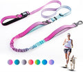 Heavy Duty Hands Free Dog Leash, 5-7 FT Reflective Adjustable Waist Dog Leash Belt with Padded Handles, Shock Absorbing Bungee and Car Seat Belt for Large Medium Dogs (Gradient Pink, XL)
