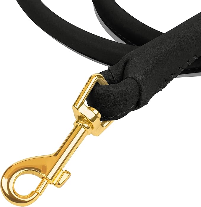 OOPSDOGGY Reflective Rolled Leather Dog Leash 6ft - Soft Training Lead for Small Medium Large Dogs Puppy - Heavy Duty Rope Puppies Leash for Outdoor Walking Running (Black, Medium/Large)
