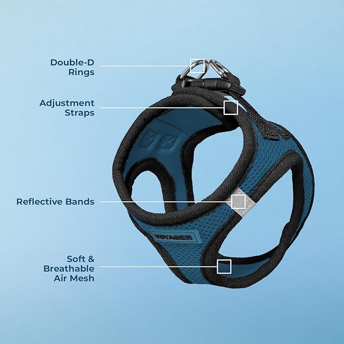 Best Pet Supplies - All Weather Mesh / Plush, Reflective, No Pull Harness for Small, Medium Dogs, Cats - Secure with Hook & Loop Fastener, Buckle, Double D-Rings - Blue/Black Trim, XS